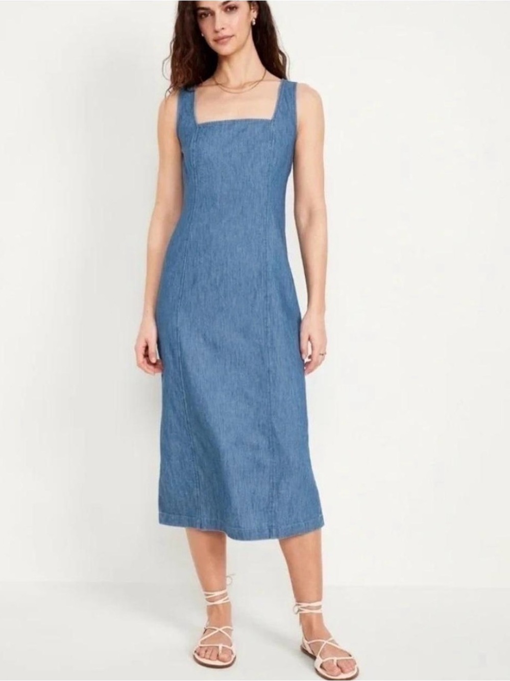 Old Navy Denim Square Neck Midi Dress